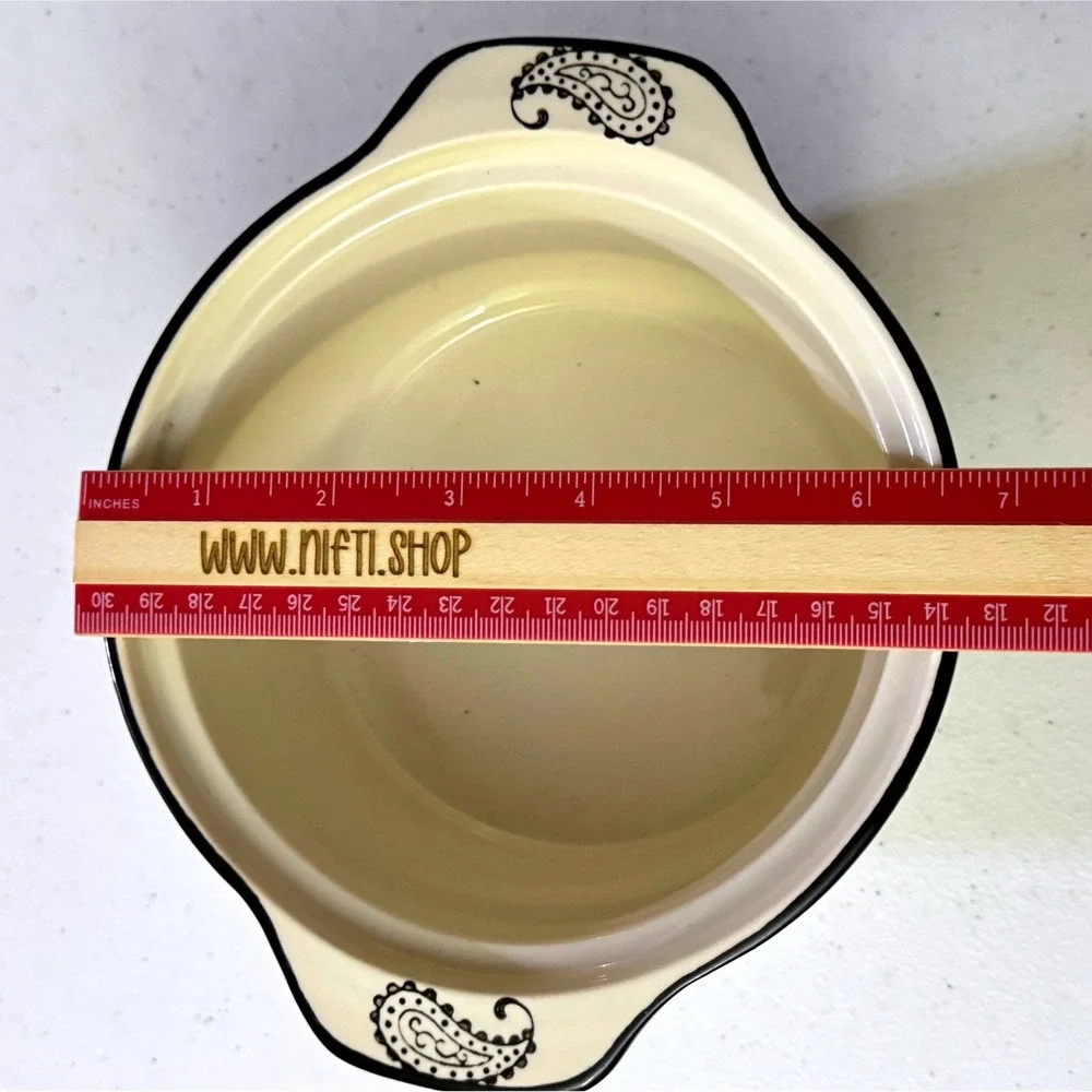 Temp-tations by Tara Paisley Ceramic Casserole Set 2.5QT 1QT Cream Black 5pc‎